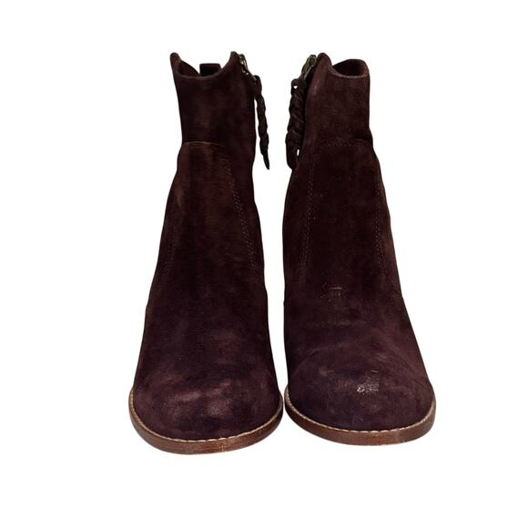 Joie Maroon Suede Zip Heeled Ankle Boots Size 38 US 8 Stacked Heel Western Chic - Picture 2 of 8